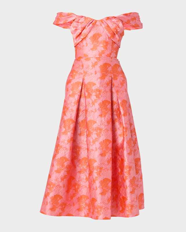 Tropez Off-Shoulder Floral Jacquard Midi Dress